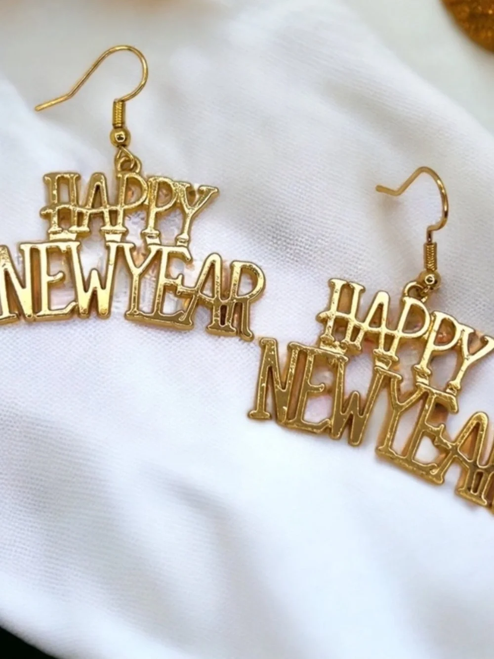Festive Gold 'Happy New Year' Drop Earrings NWT EuroKatGifts